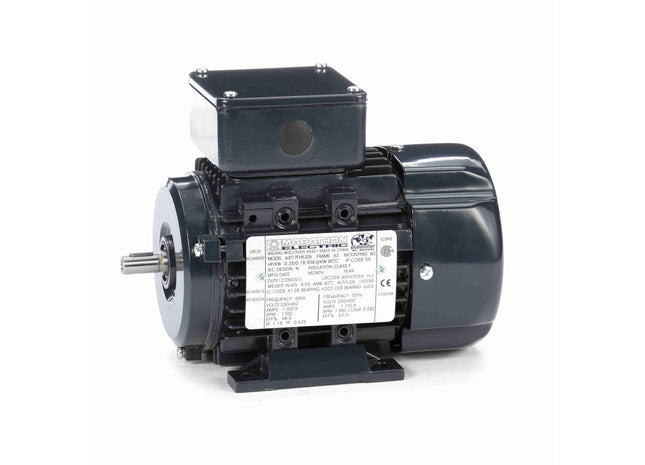 Motor Marathon Globetrotter® IEC de aluminio, 0,25 HP, 3 Ph, 60 Hz, 230/460 V, 1800 RPM, 63 Frame, TEFC Parte: 063T17FH5326