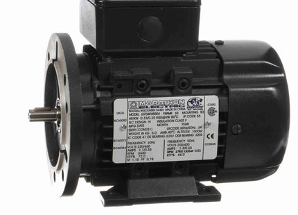 Motor Marathon Globetrotter® IEC de aluminio, 0,33 HP, 3 Ph, 60 Hz, 230/460 V, 3600 RPM, 63 Frame, TEFC Parte: 063T34FH5504